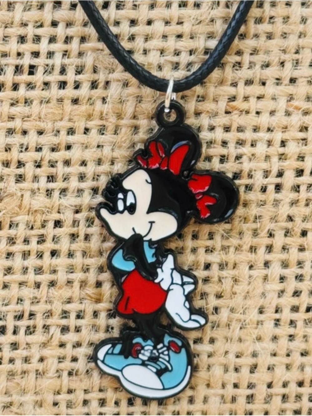 Disney Minnie Mouse Enamel Pendant Necklace - Red, Blue, Black